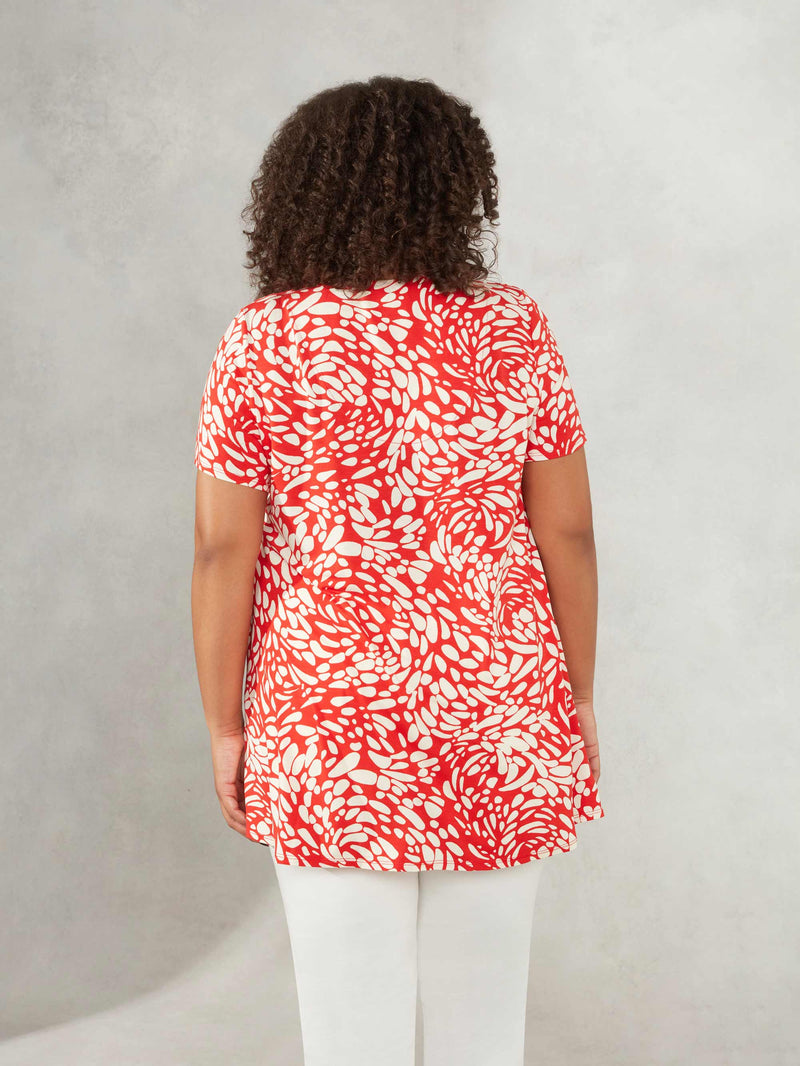Red Pebble Print Pleat Front Jersey Top