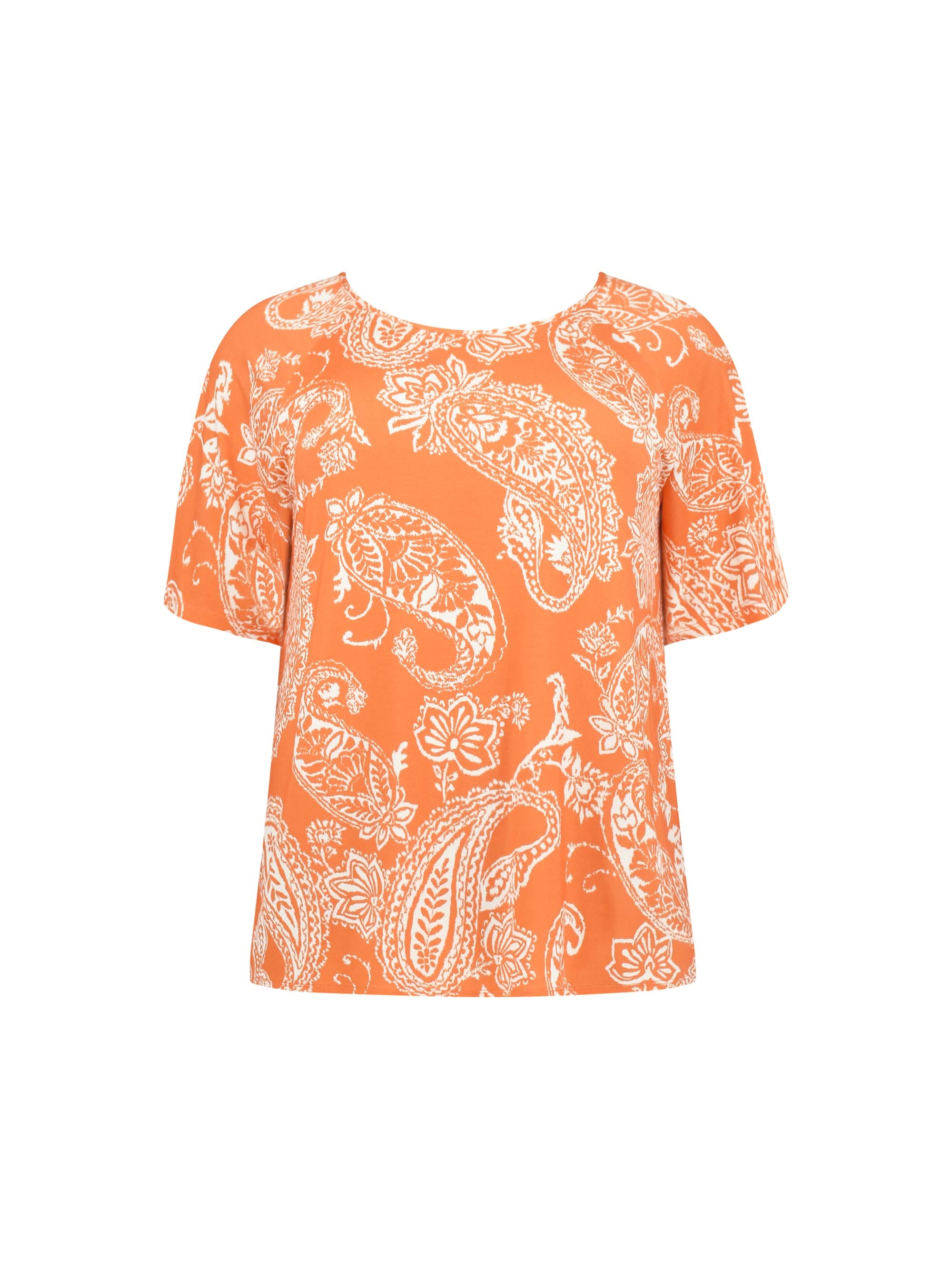 Orange Paisley Print Flutter Sleeve Jersey Top