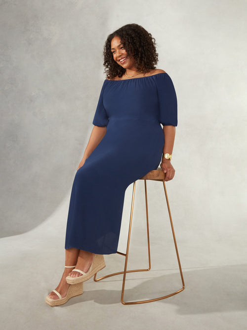 Navy Bardot Maxi Dress