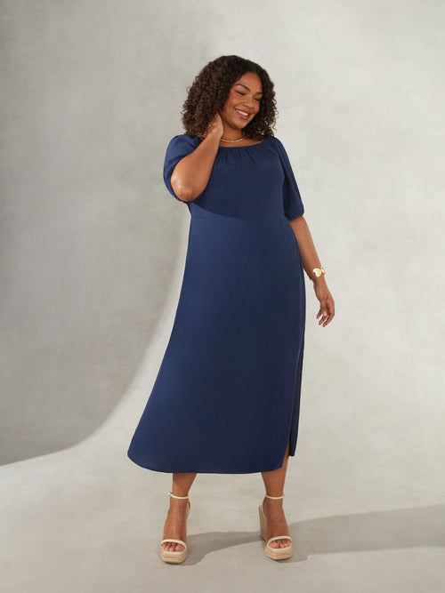 Navy Bardot Maxi Dress