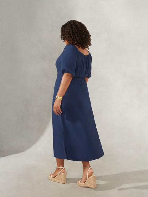 Navy Bardot Maxi Dress