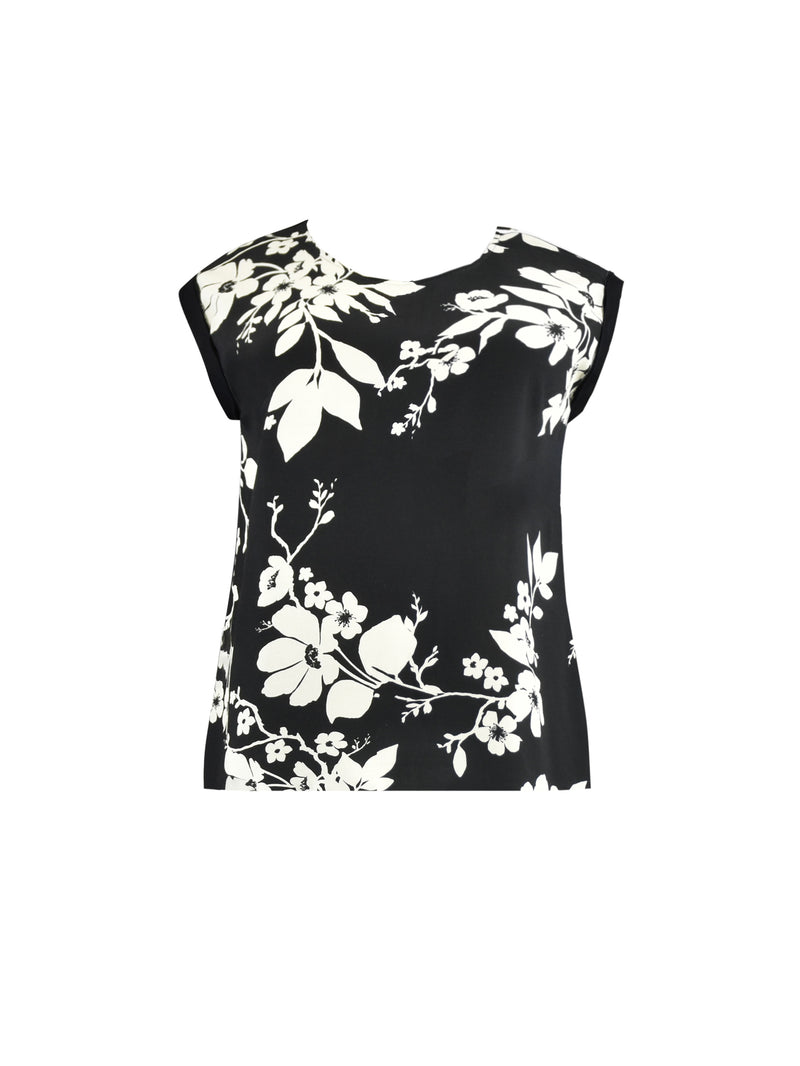 Mono Floral Blossom Print Jesey Back T-Shirt