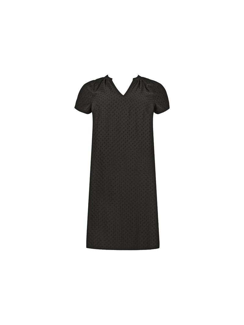 Black Jacquard Shirred Shoulder Dress