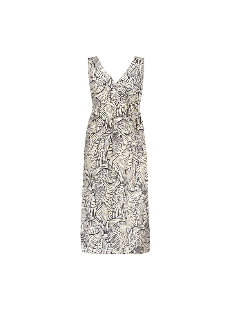 Stone Palm Print Drawstring Midaxi Dress