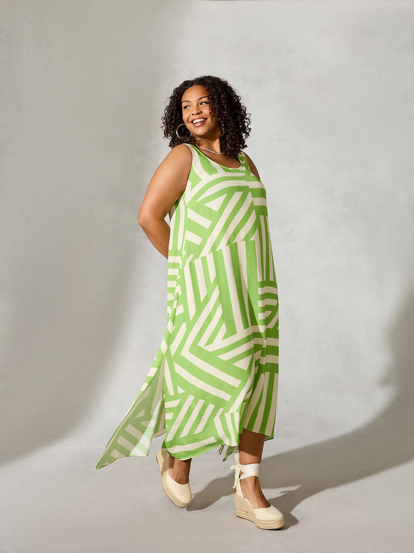 Green Cut About Stripe Dress