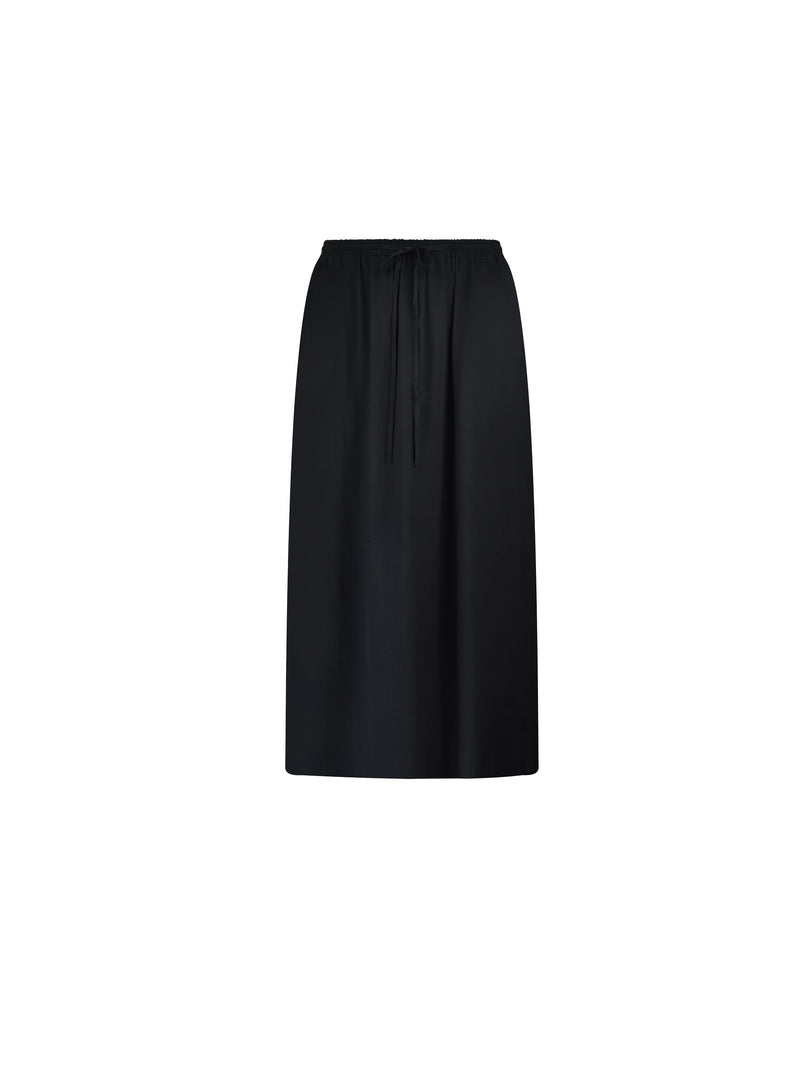 Black Drawstring Waist Side Split Maxi Skirt