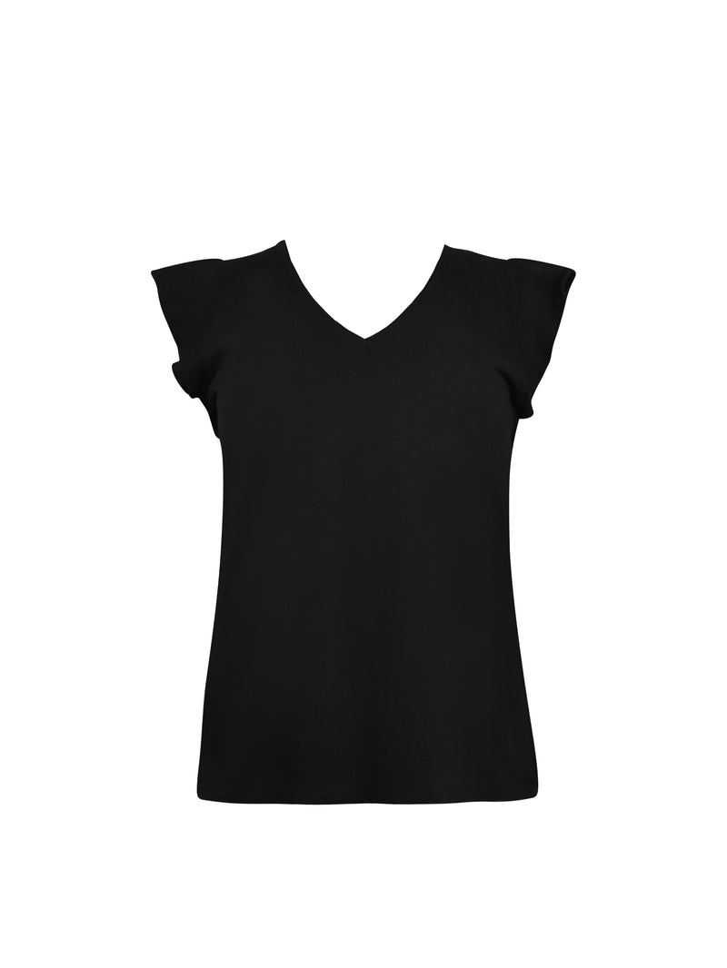 Black Frill Sleeve Cotton Textured T-Shirt