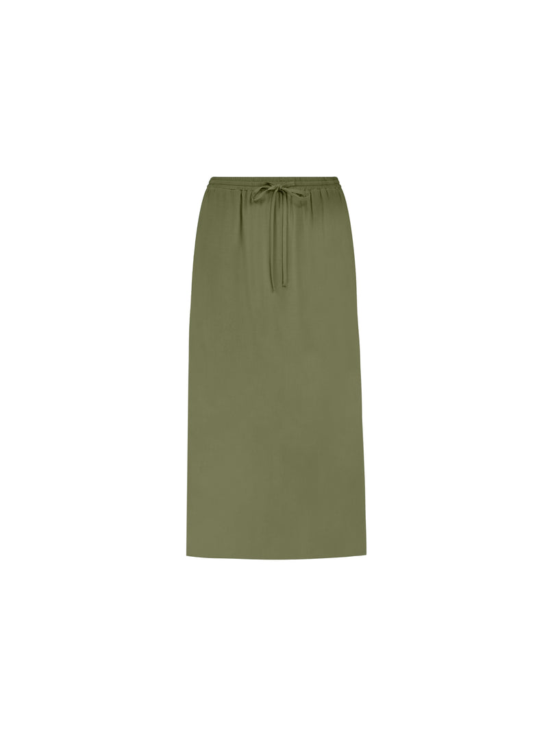 Khaki Drawstring Waist Side Split Maxi Skirt