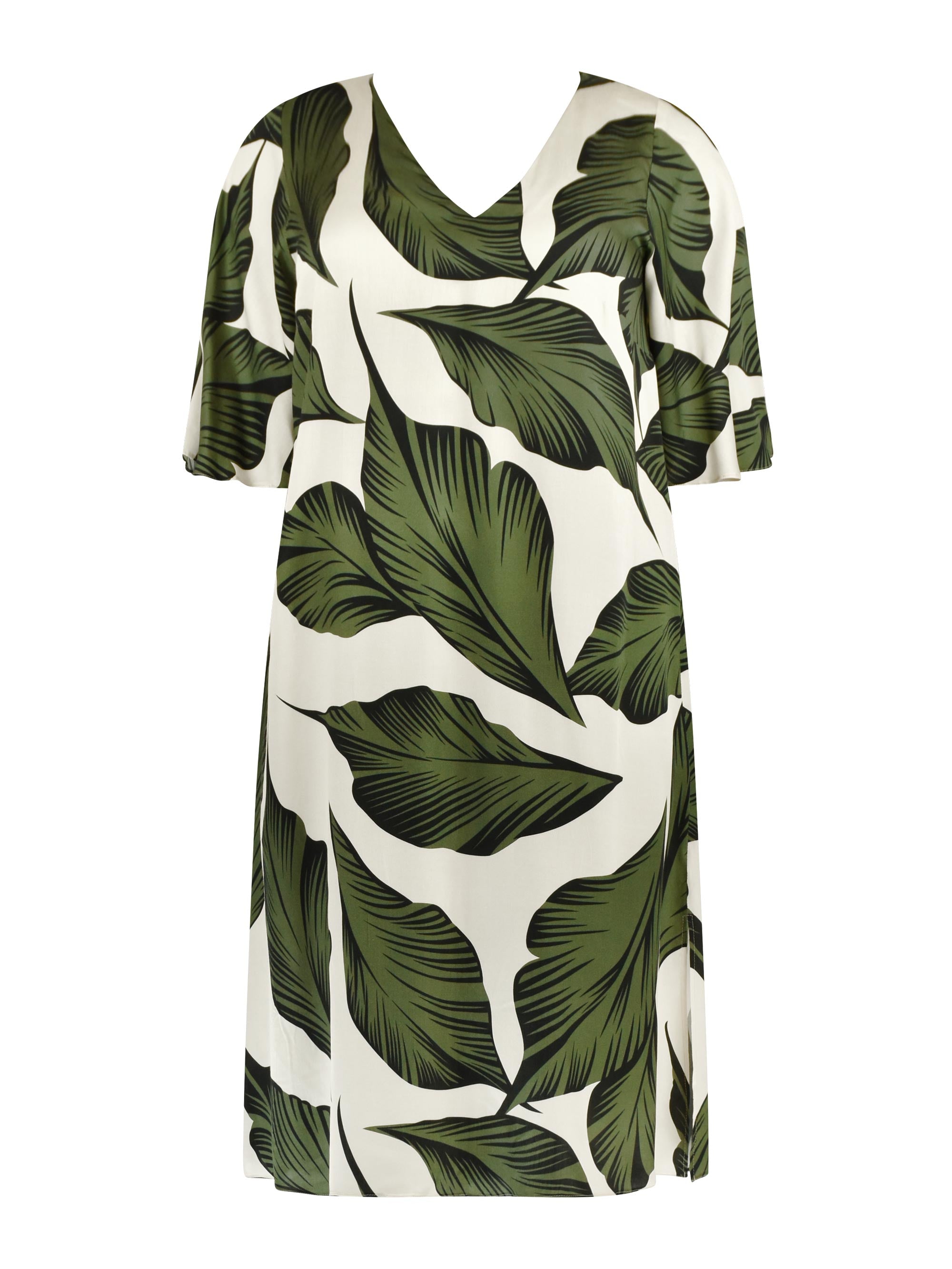 Khaki v neck leaf print dress hotsell