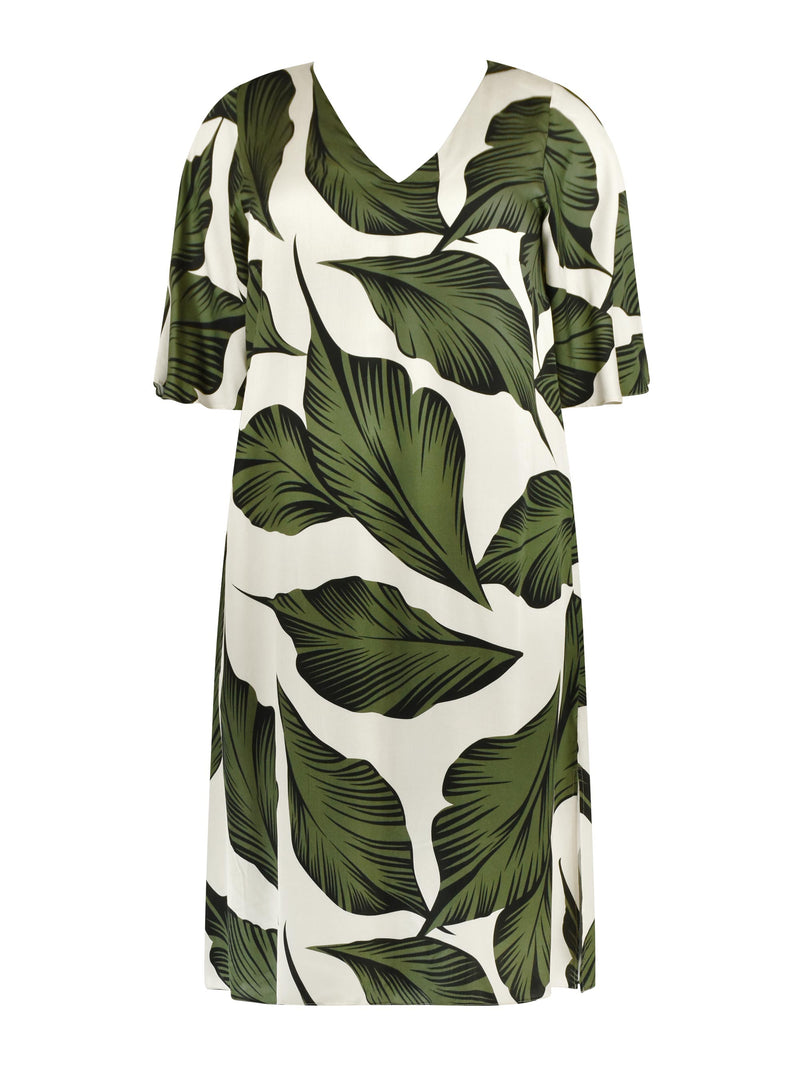 Khaki Palm Print Midi Shift Dress