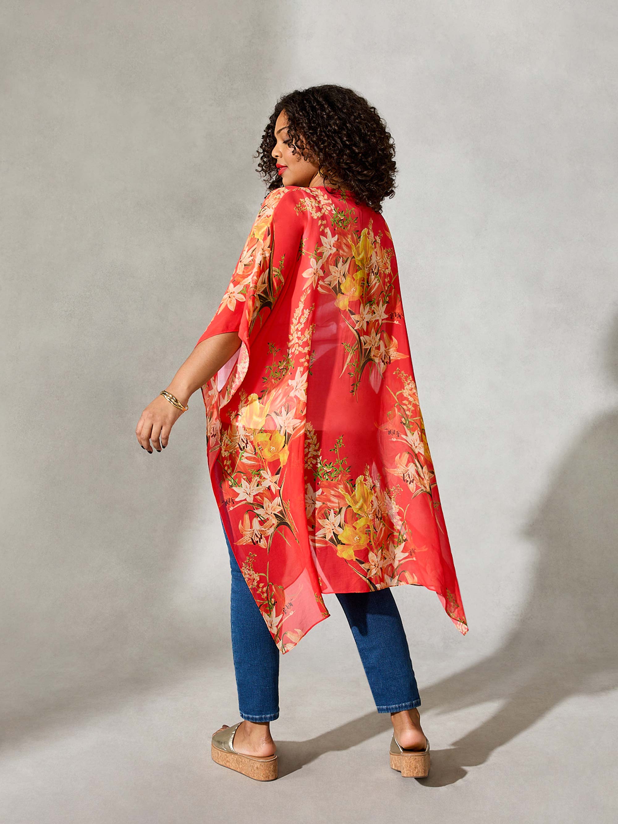 Slinky Brand Cardigan Kimono Multi Dot Art Deco Print Jacket 3X Open Front
