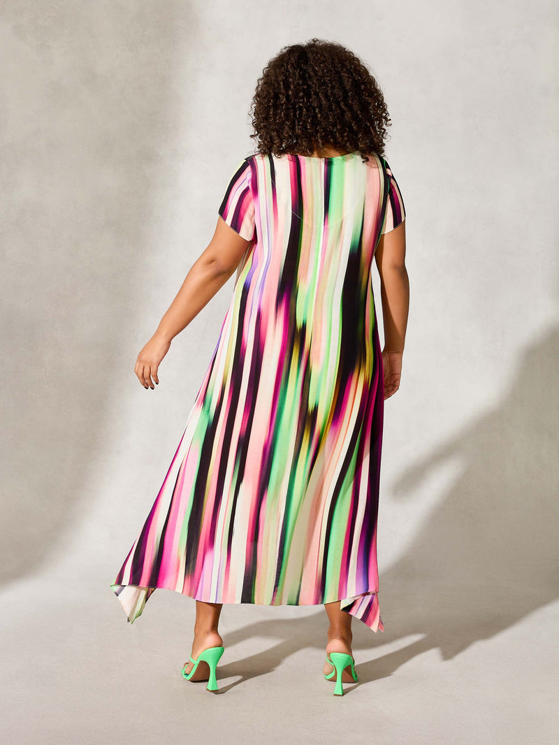 Multi Abstract Print Cap Sleeve Midi Dress