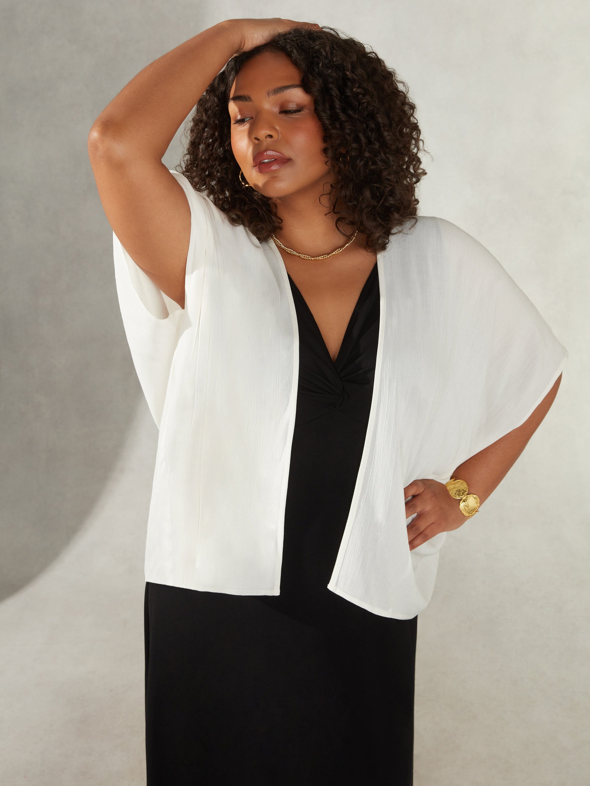 Ivory Textured Batwing Cover Up