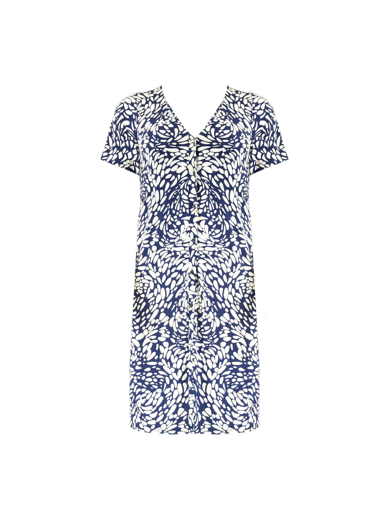 Navy Pebble Print Button Through Jersey Dress