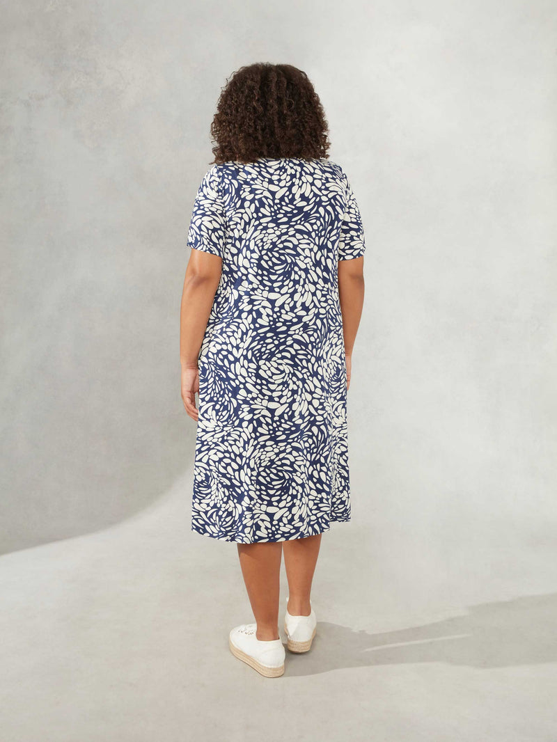 Navy Pebble Print Button Through Jersey Dress