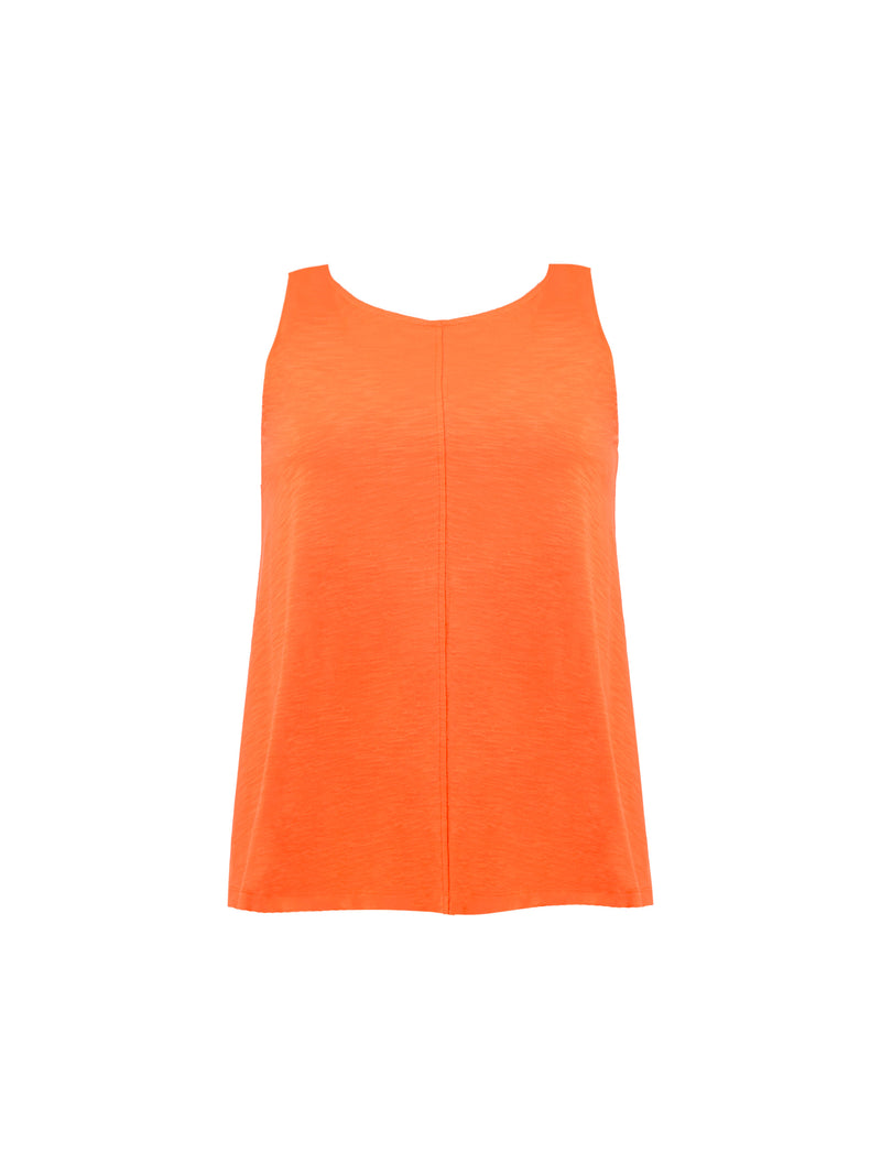Orange Cotton Textured Round Neck Vest