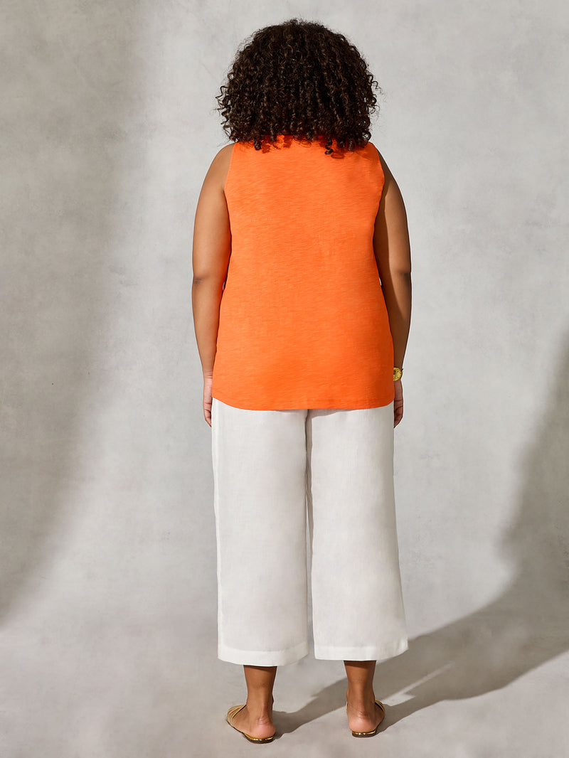Orange Cotton Textured Round Neck Vest