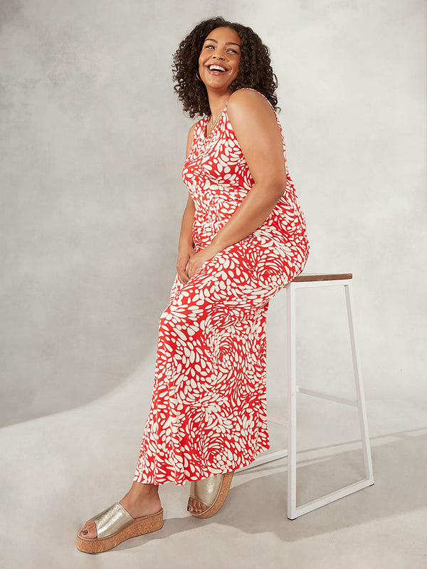 Red Pebble Print Empire Jersey Maxi Dress