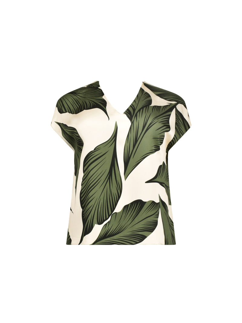 Khaki Palm Print Grown On Sleeve Tee