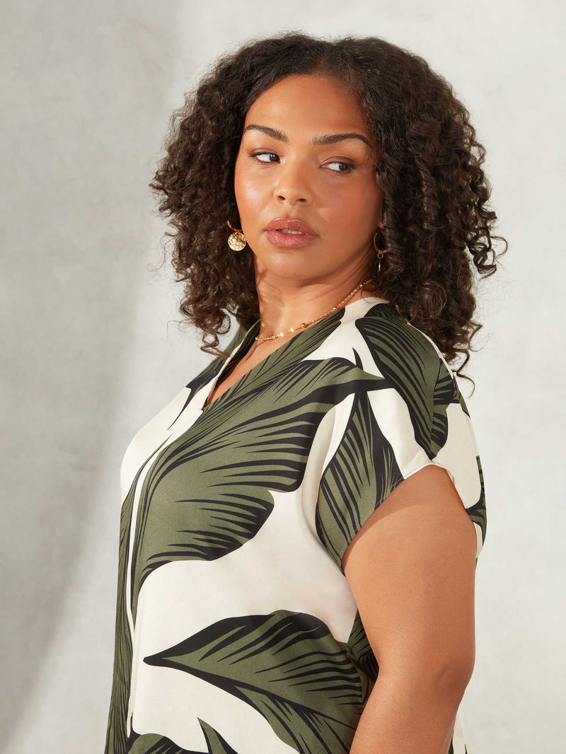 Khaki Palm Print Grown On Sleeve Tee