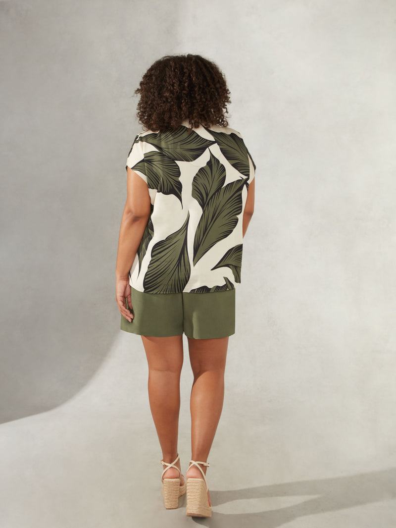 Khaki Palm Print Grown On Sleeve Tee