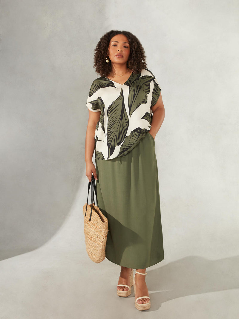 Khaki Palm Print Grown On Sleeve Tee