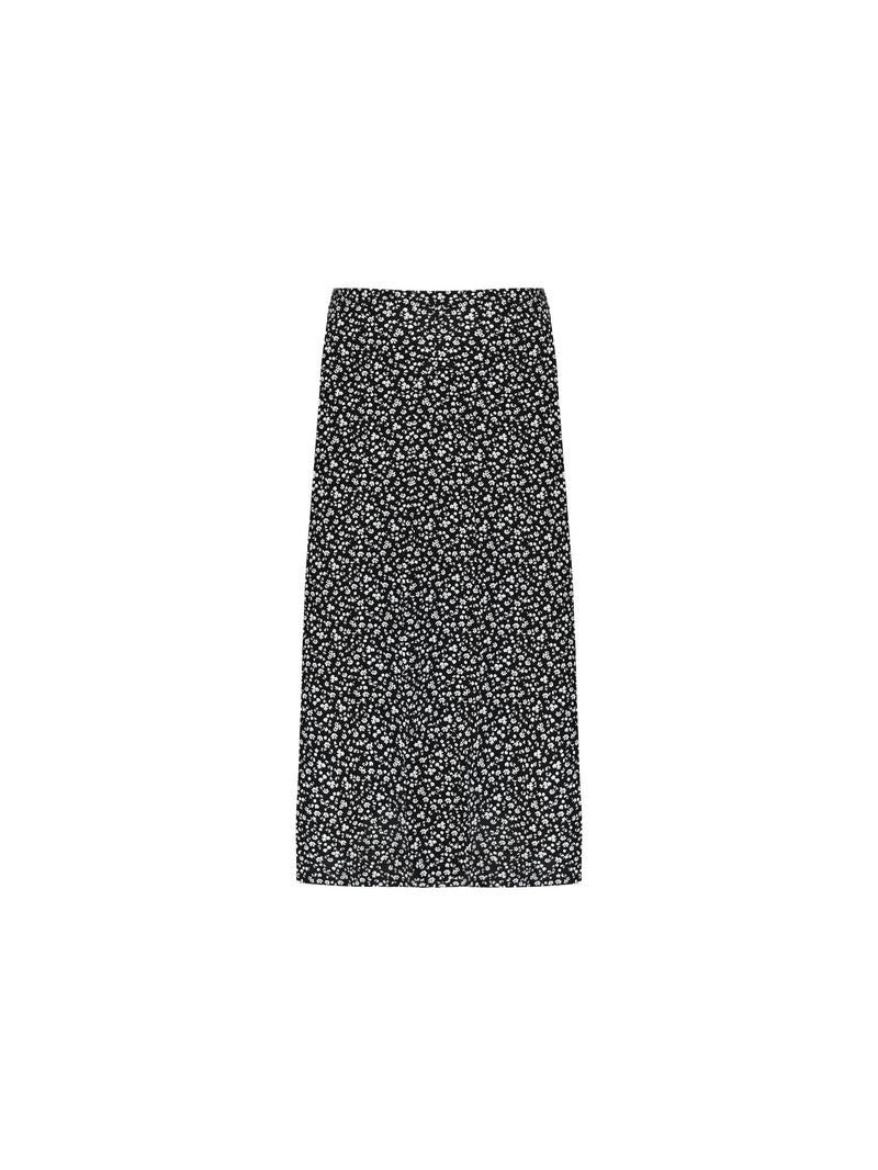 Mono Ditsy Floral Print Jersey Midi Skirt