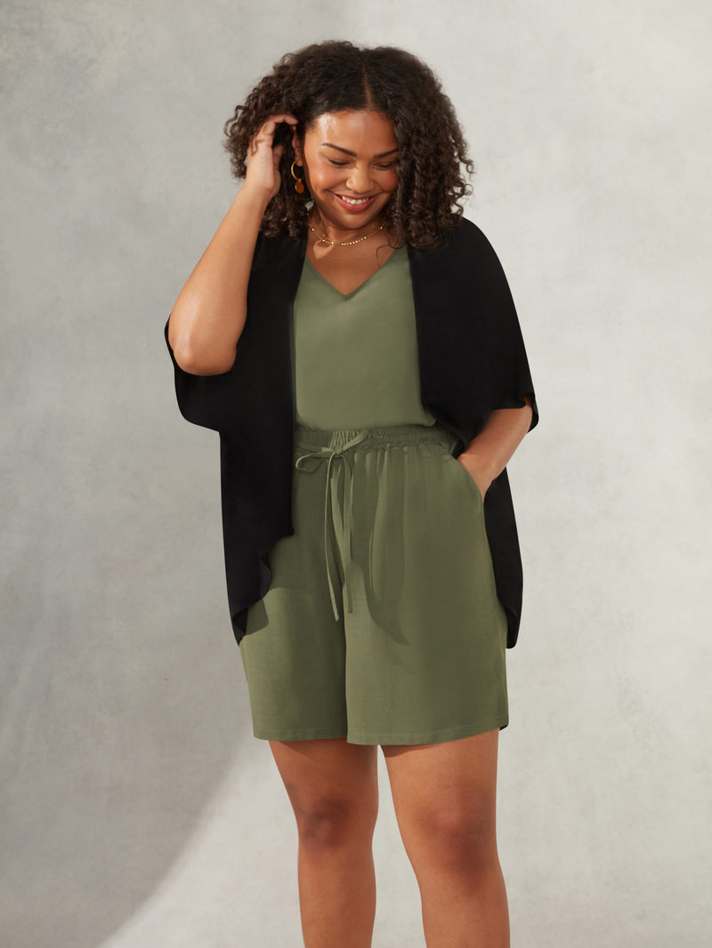 Black Textured Batwing Cover Up