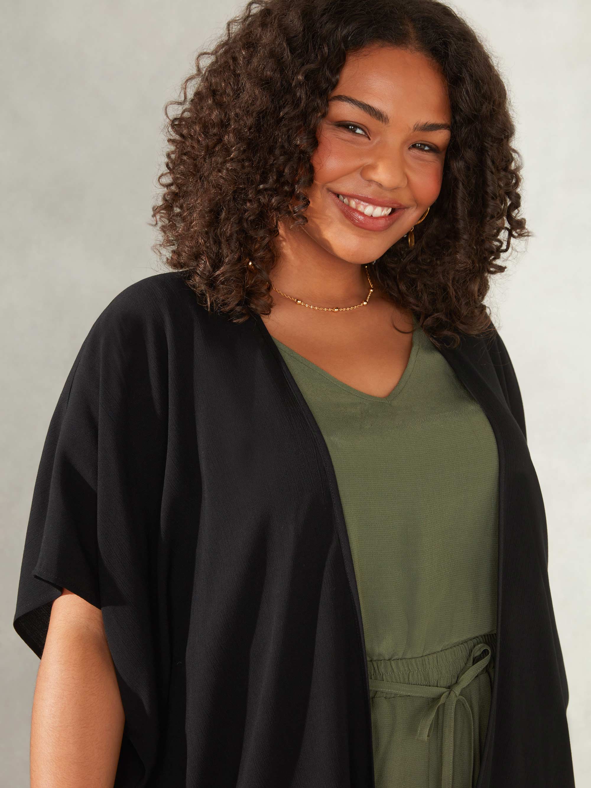 Black Textured Batwing Cover Up
