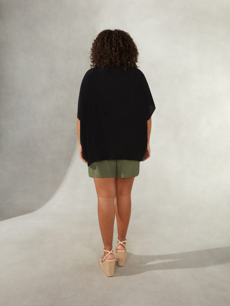 Black Textured Batwing Cover Up