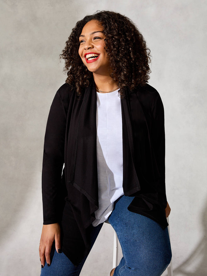 Black Waterfall Jersey Cardigan
