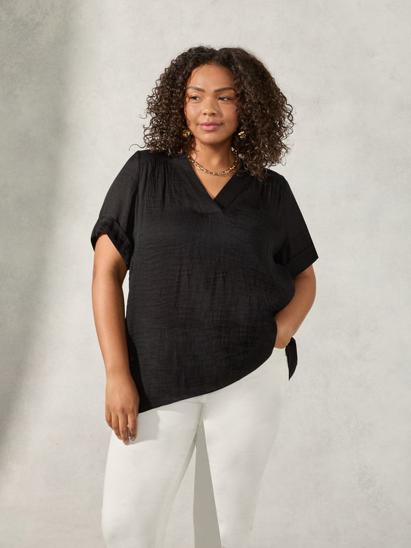 Black Lightweight High Low Blouse