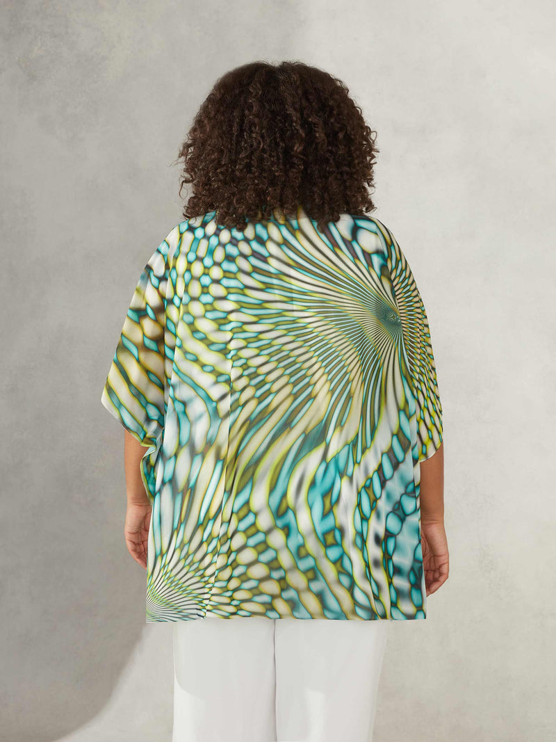 Green Kaleidoscope Print Short Kimono