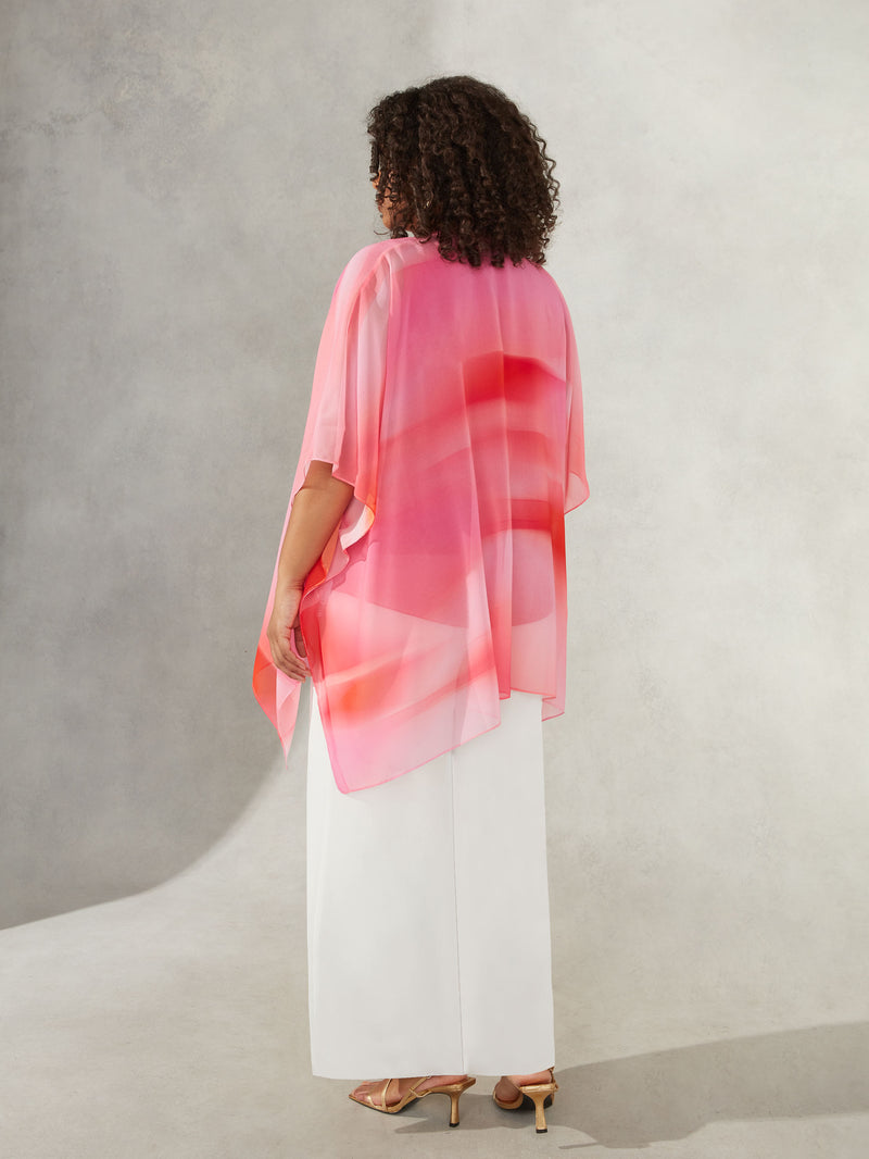 Pink Ombre Print Short Kimono