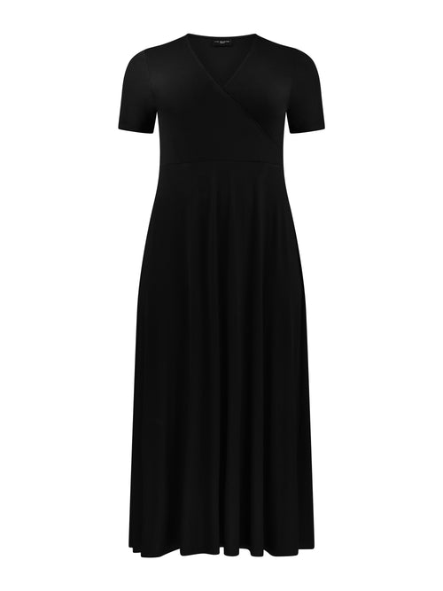 Black Wrap Short Sleeved Midi Dress