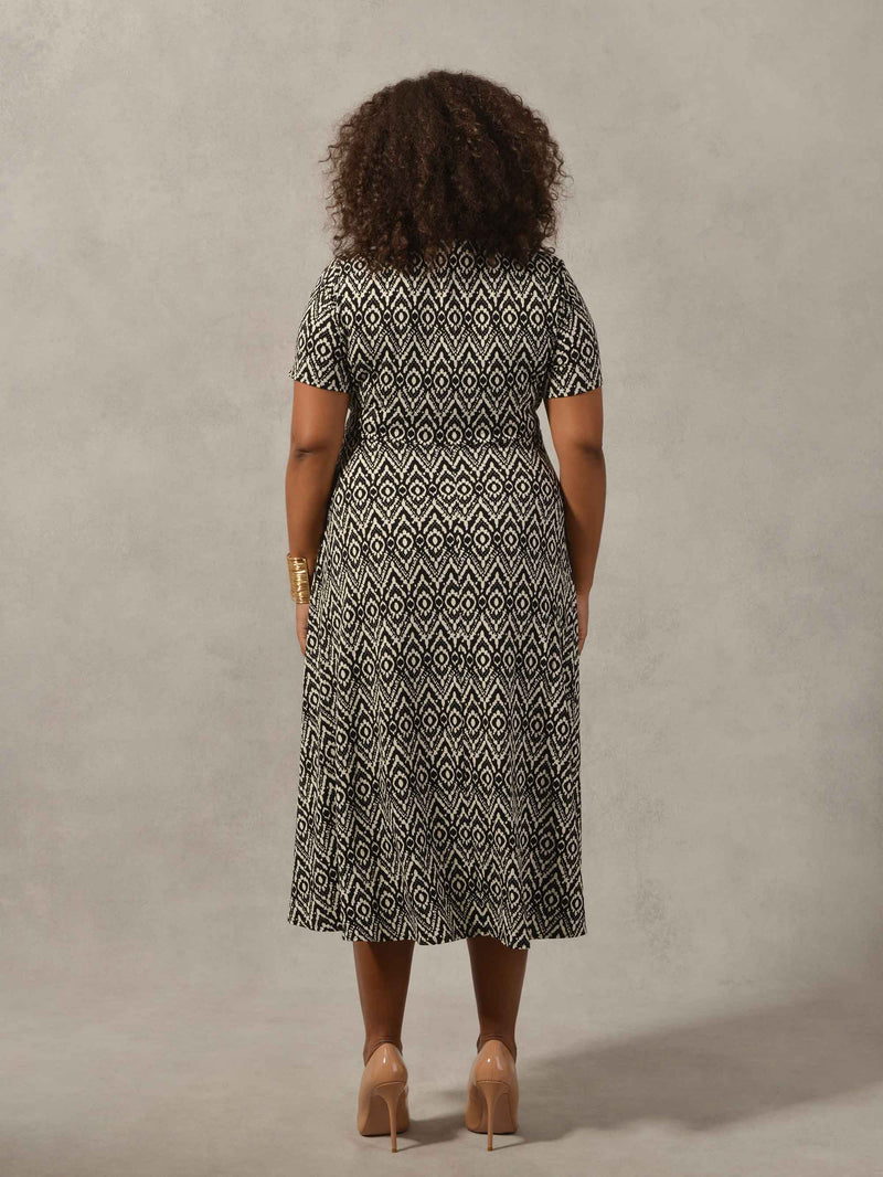Mono Aztec Print Wrap Jersey Midi Dress